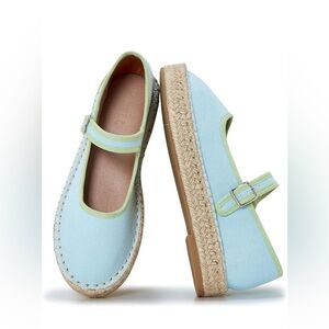 Women’s Light Blue Espadrille Mary Jane Flats – Canvas Summer/ Easter Shoes